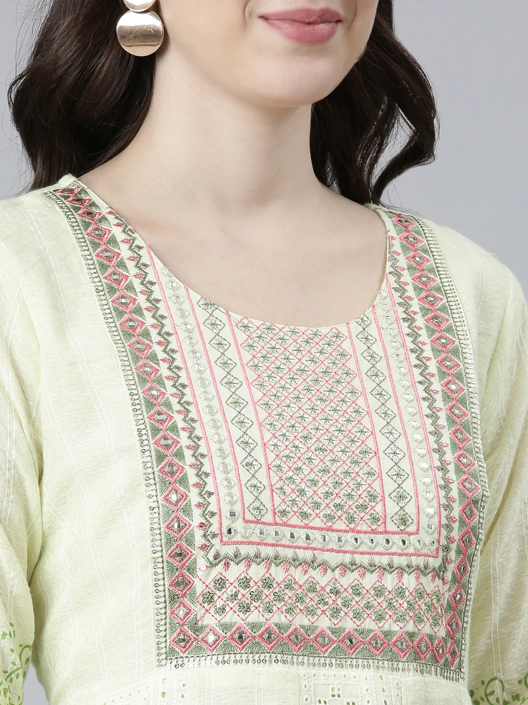 Neerus Green Pleated Straight Printed Readymade suits - Image 4