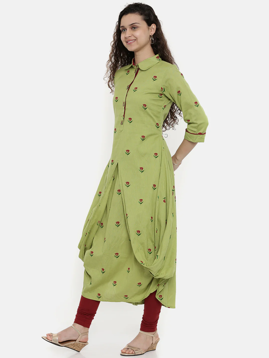 Neerus Green Printed A Line Kurta - Image 3