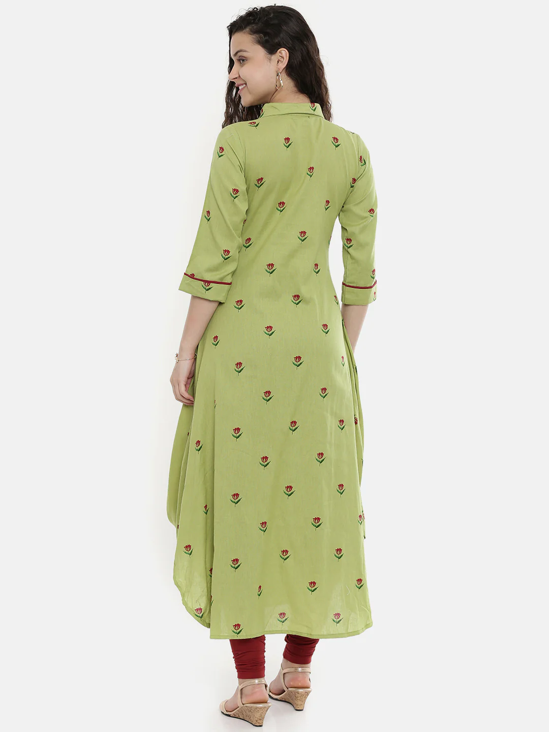 Neerus Green Printed A Line Kurta - Image 4