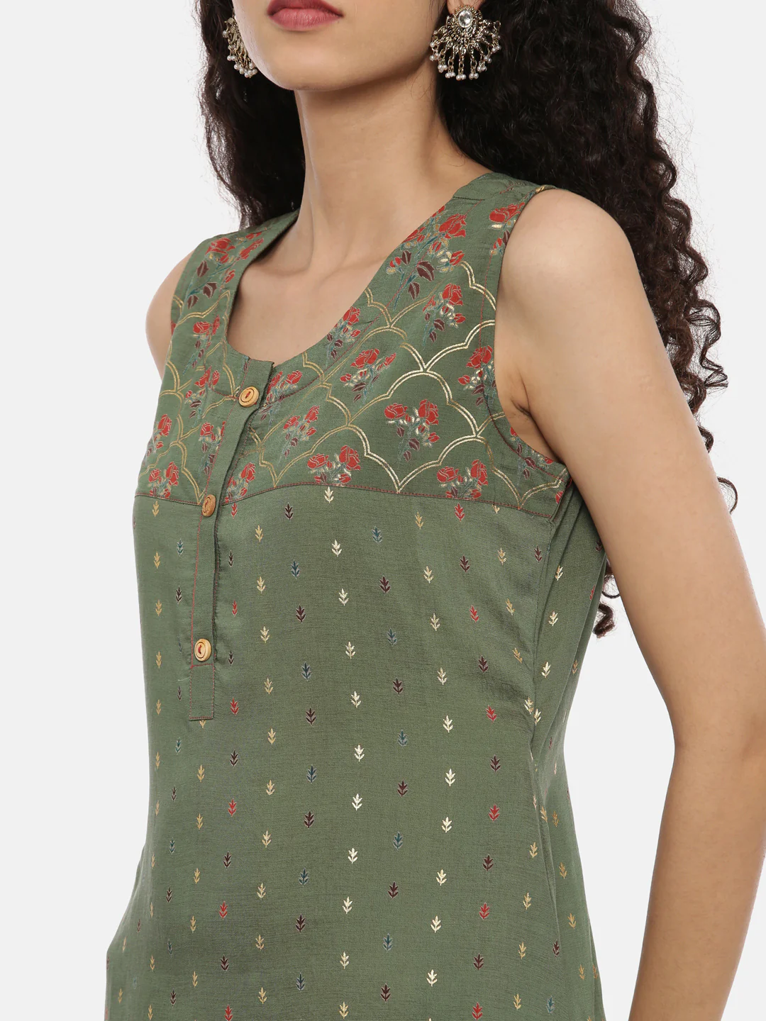 Neerus Green Printed A Line Kurta - Image 2