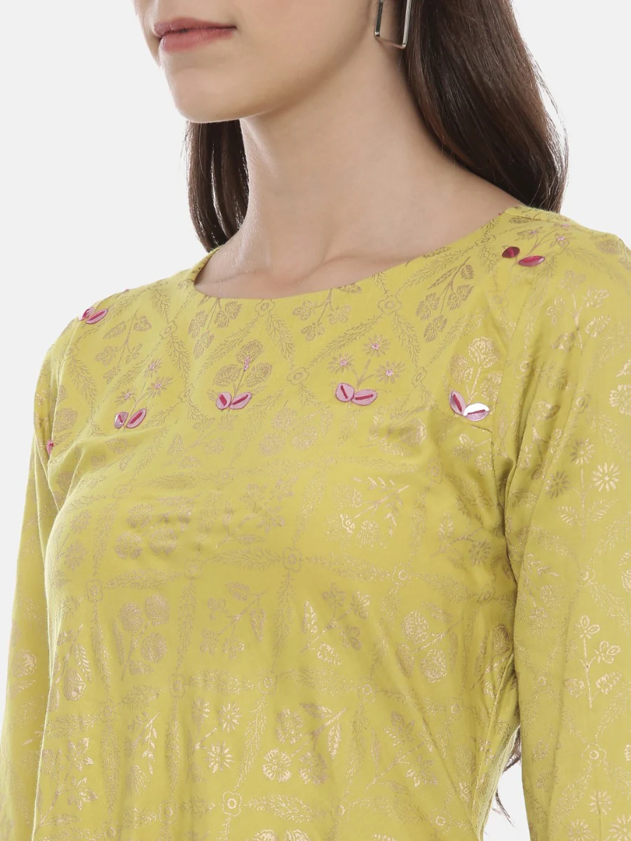 Neerus Green Printed High Low Kurta - Image 2