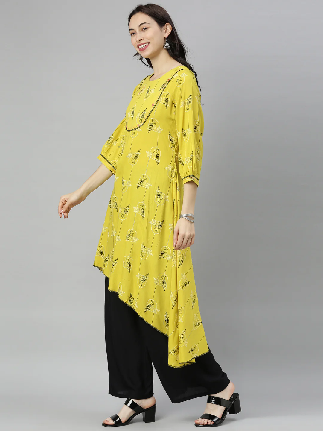 Neerus Green Printed High Low Kurta - Image 5