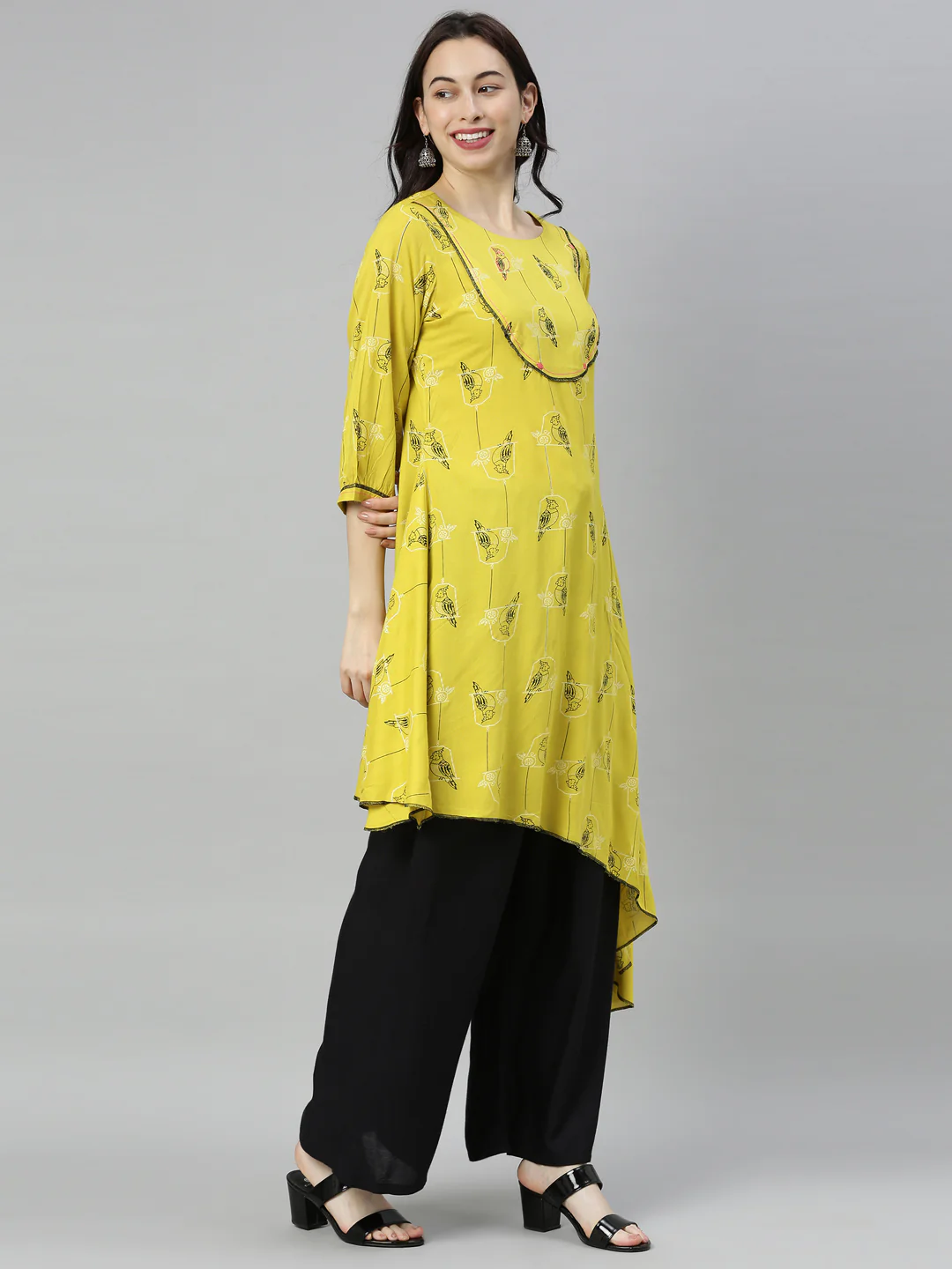 Neerus Green Printed High Low Kurta - Image 6