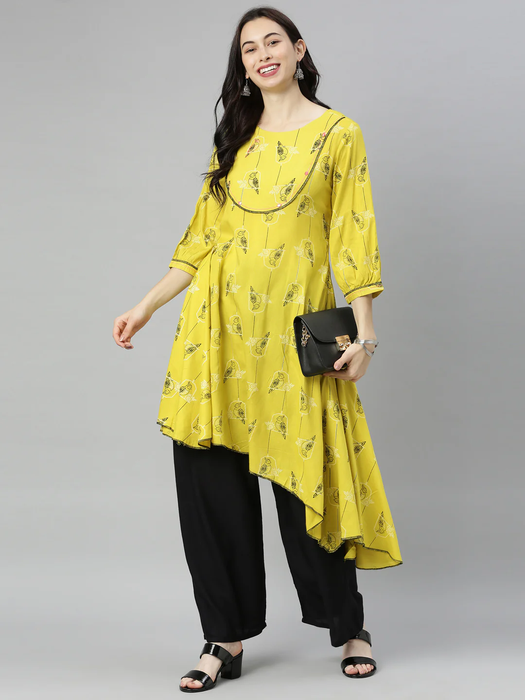 Neerus Green Printed High Low Kurta - Image 8