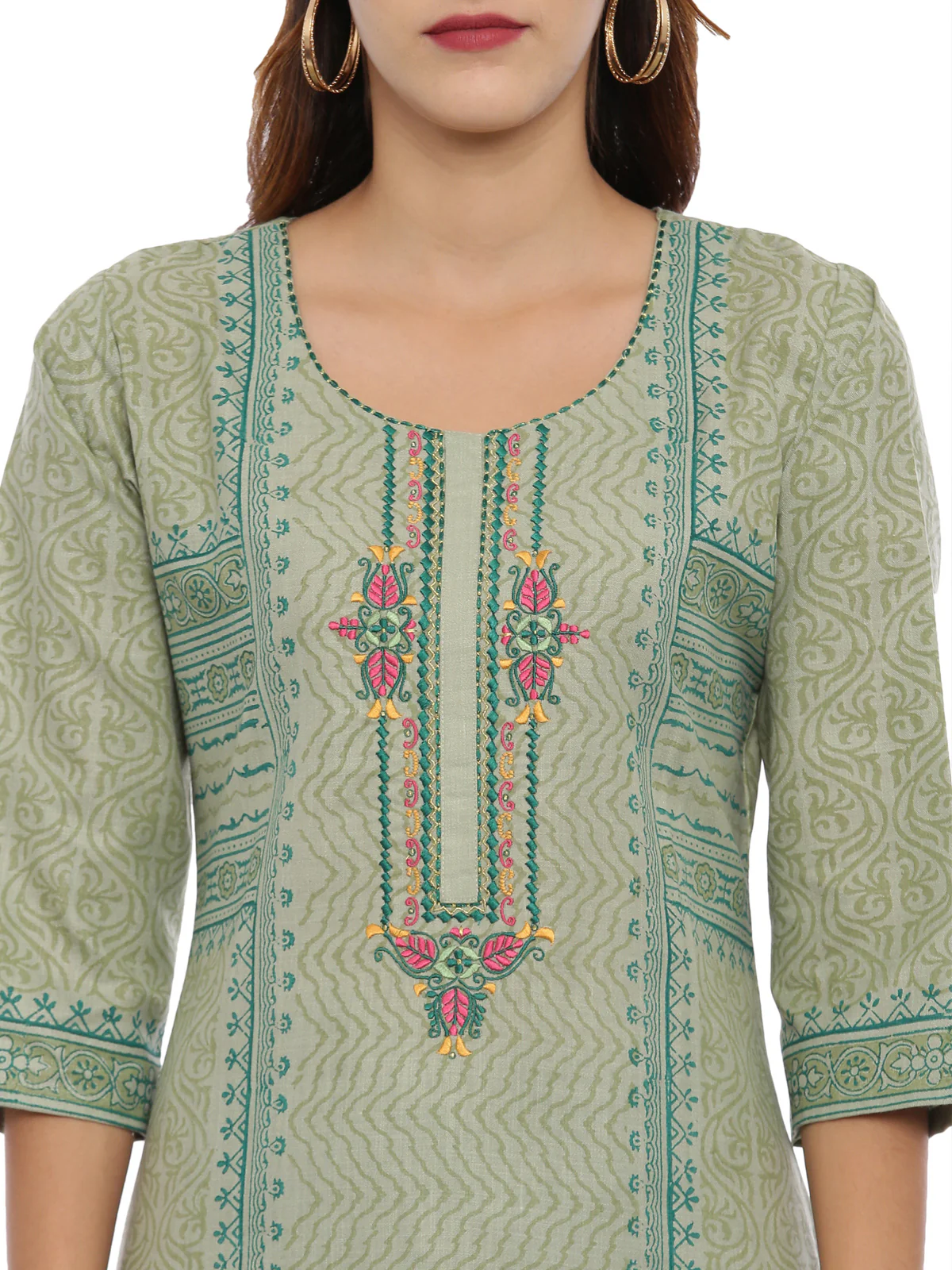 Neerus Green Printed Kurta With Churidar & Dupatta - Image 2