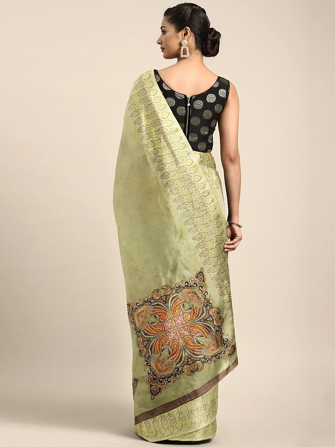 Neerus Green Printed Saree With Blouse - Image 2