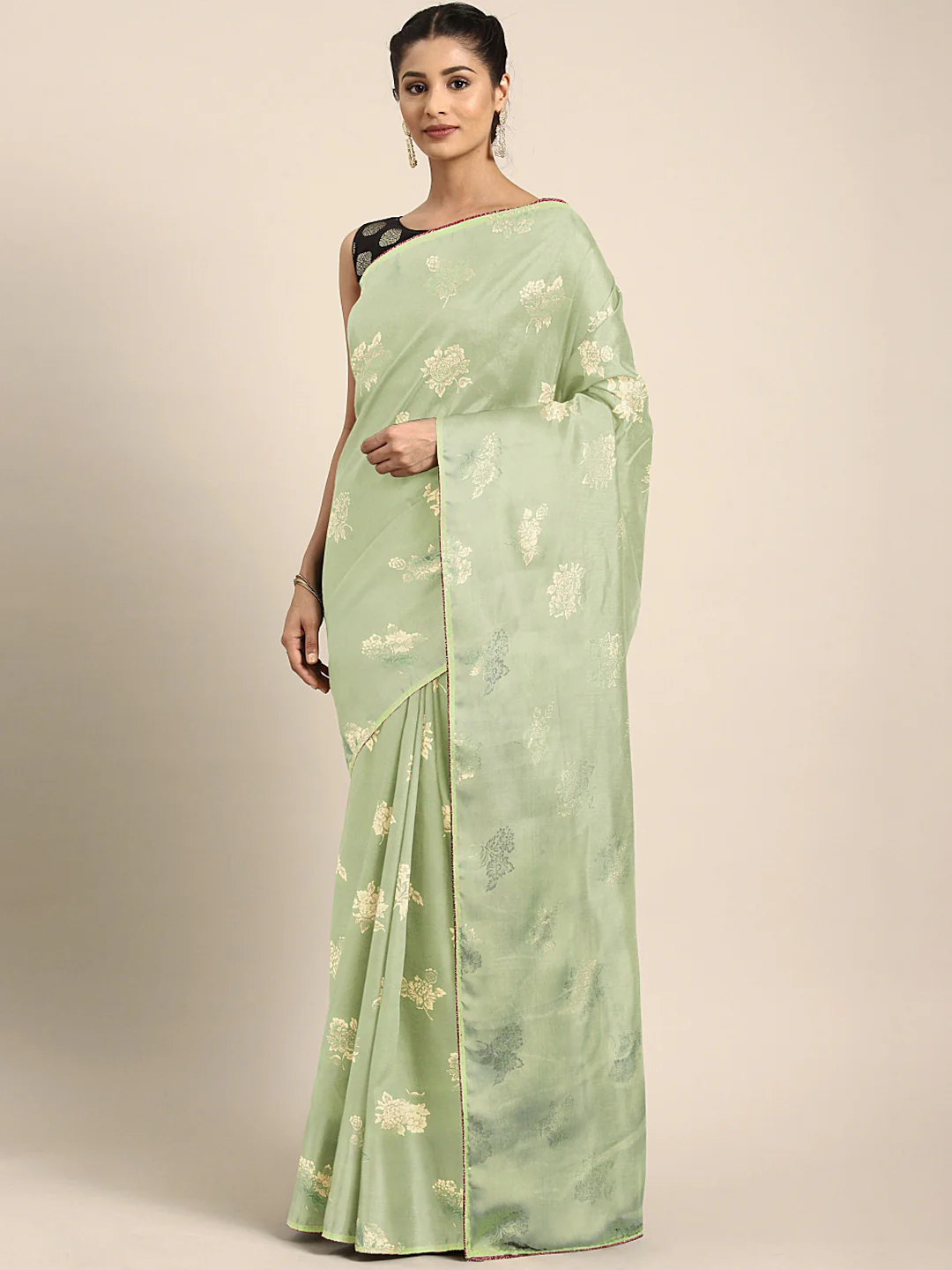 Neerus Green Printed Saree With Blouse