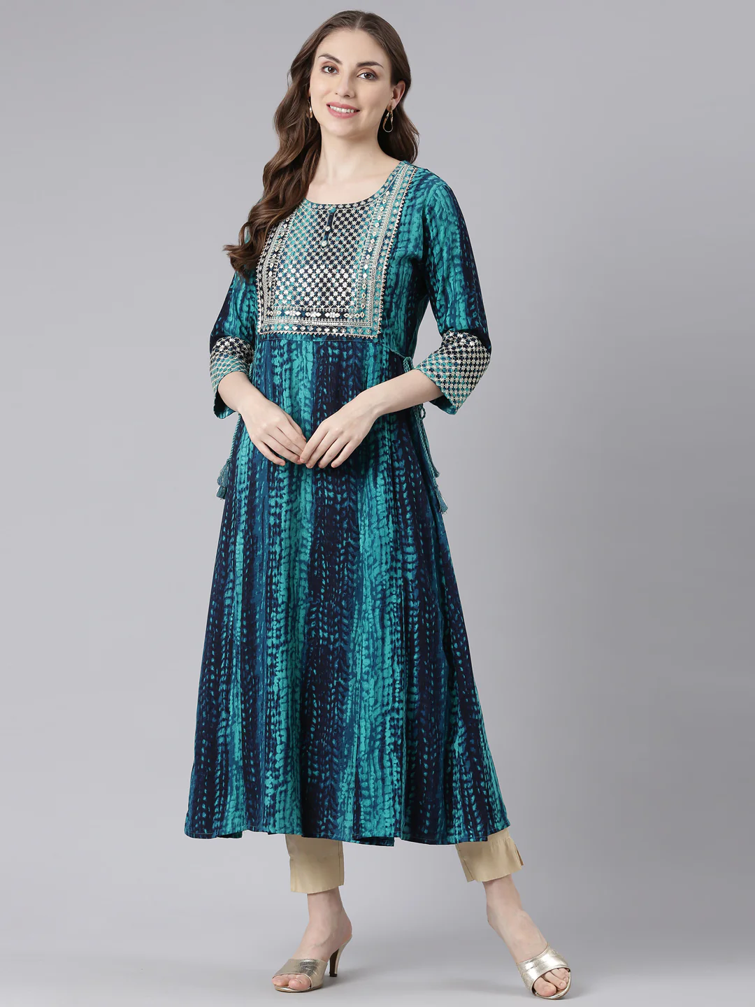 Neerus Green Rayonn Curved Casual Ethnic Motifs Anarkali Kurta. - Image 6
