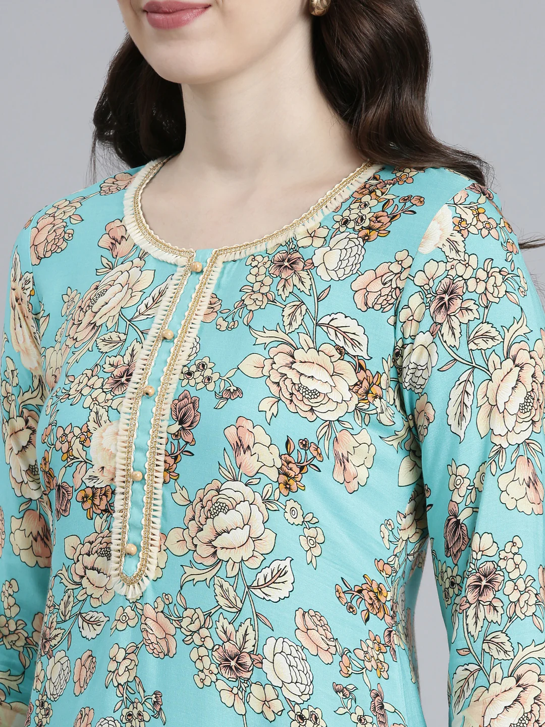 Neerus Green Regular A-Line Printed Kurta - Image 4