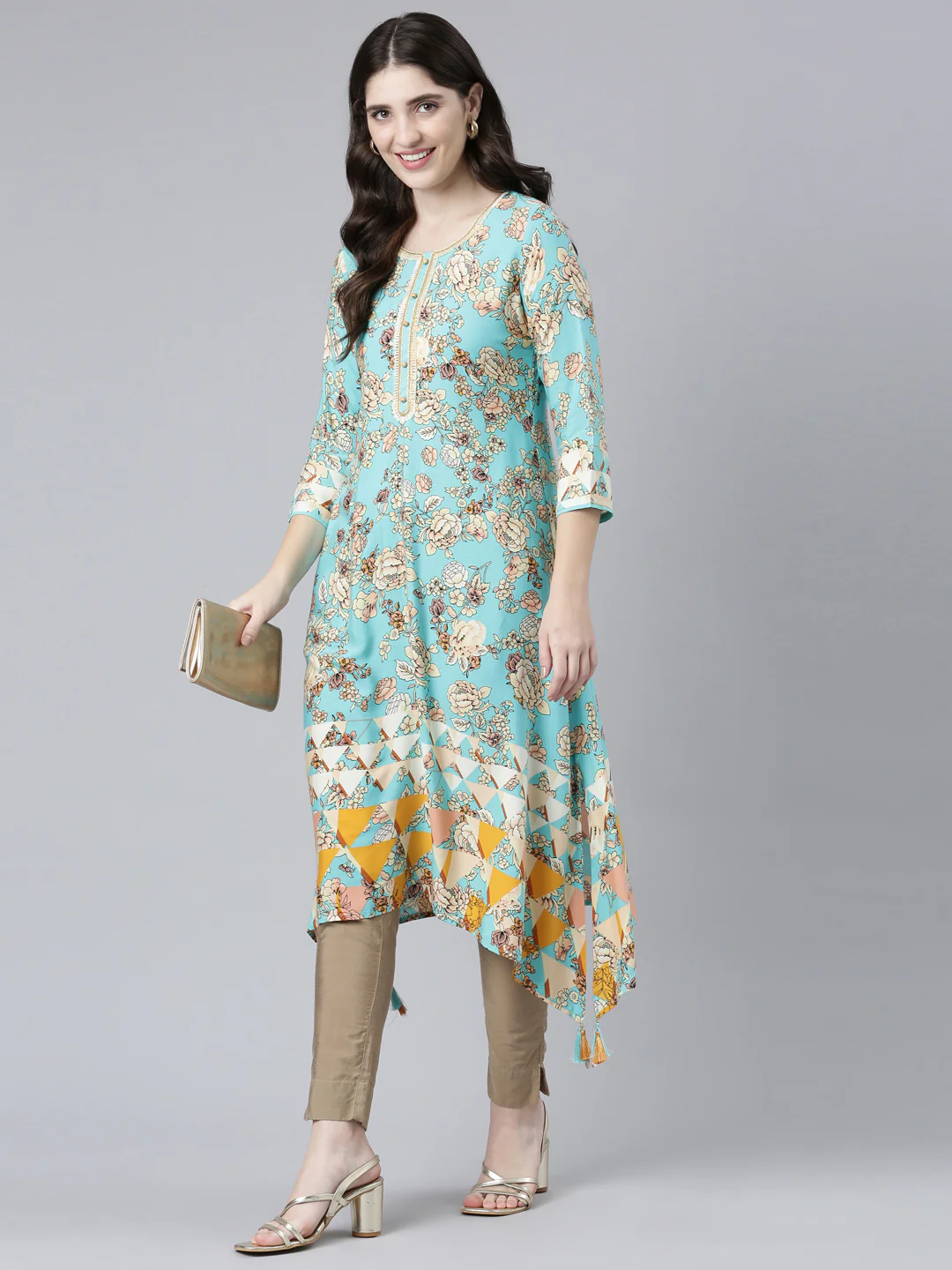 Neerus Green Regular A-Line Printed Kurta - Image 5