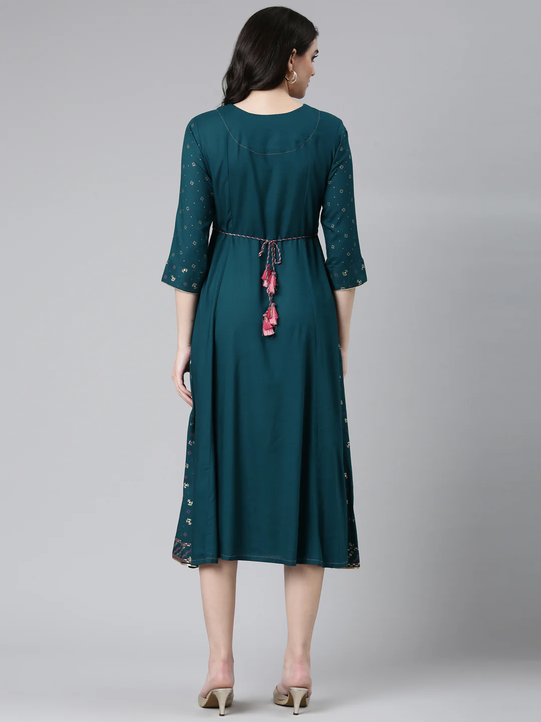 Neerus Green Regular Anarkali Embroidered Kurta - Image 3