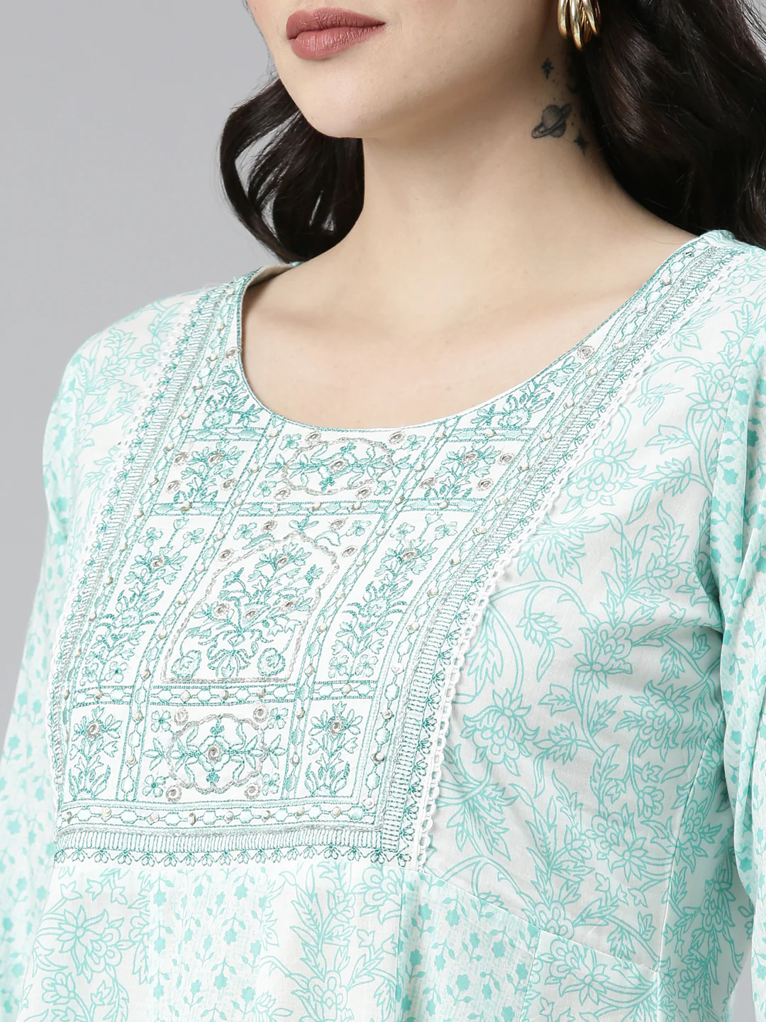 Neerus Green Regular Anarkali Printed Readymade suits - Image 4