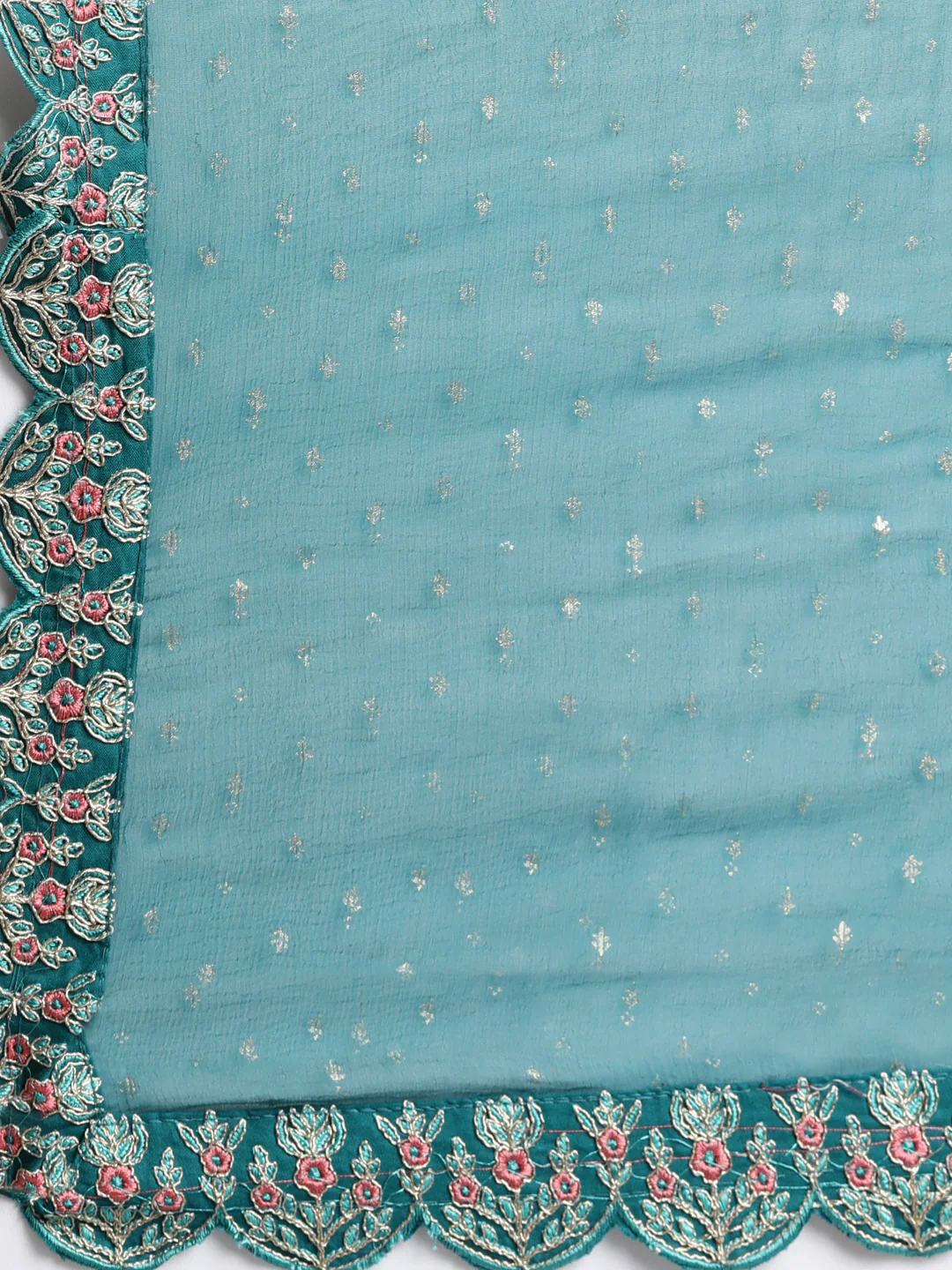 Neerus Green Regular Flared Ethnic Motifs Kurta And Trousers With Dupatta - Image 7