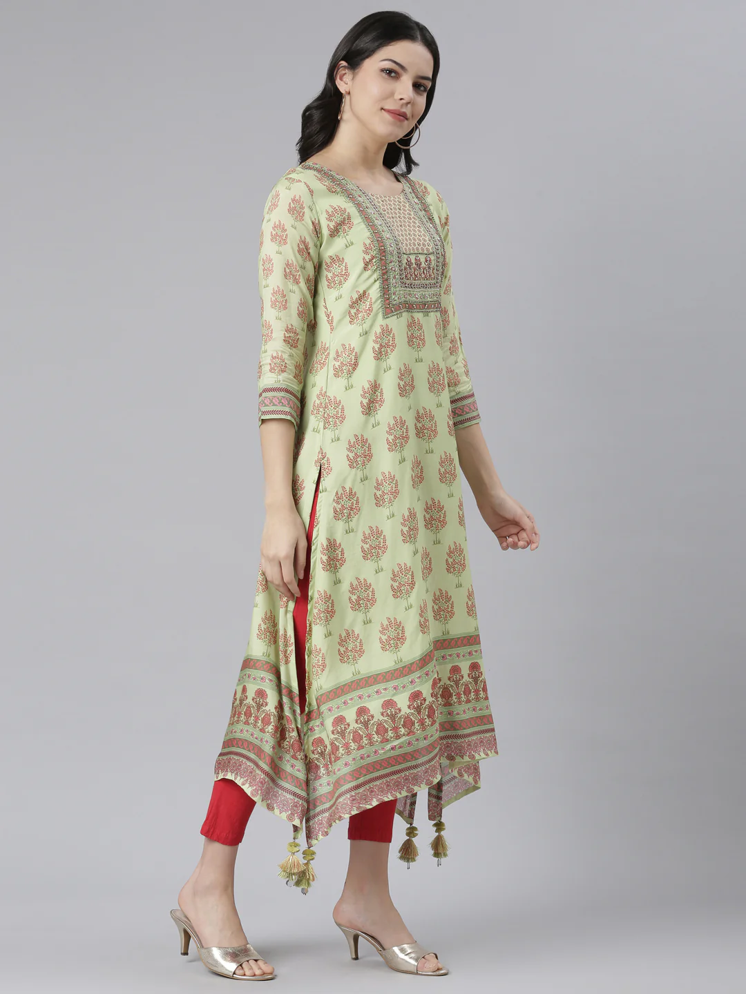 Neerus Pista Regular High-Low Kurta - Image 2