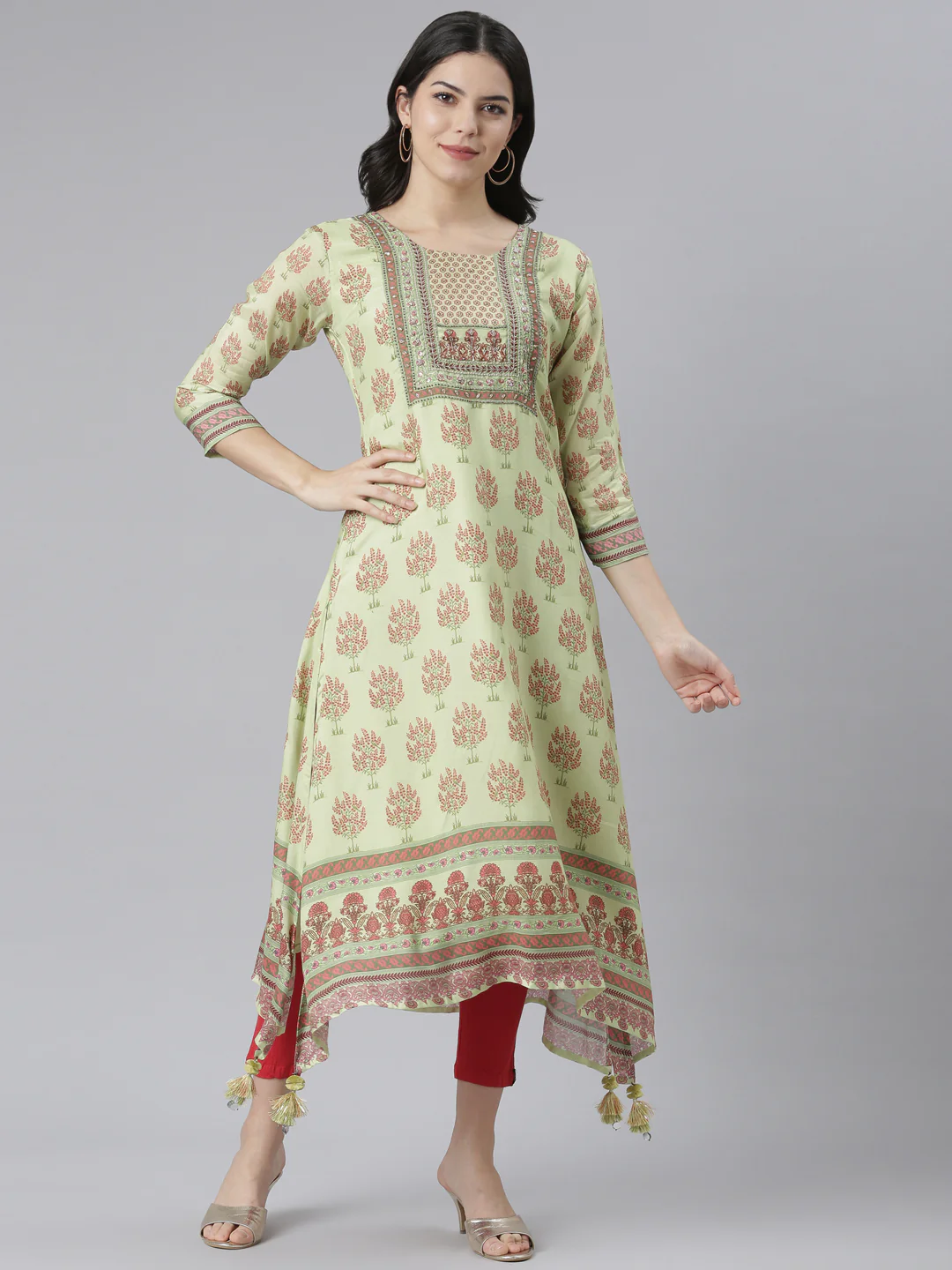 Neerus Pista Regular High-Low Kurta - Image 6