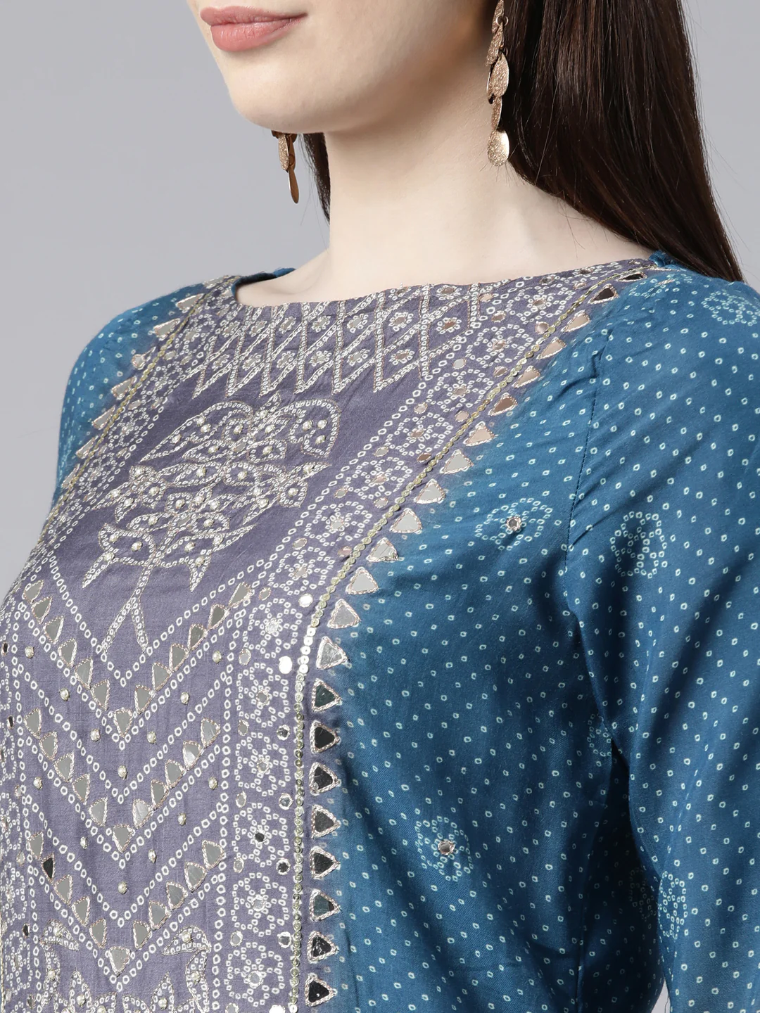 Neerus Green Regular Knee Length Printed Kurta Printed Palazzos With Dupatta - Image 4