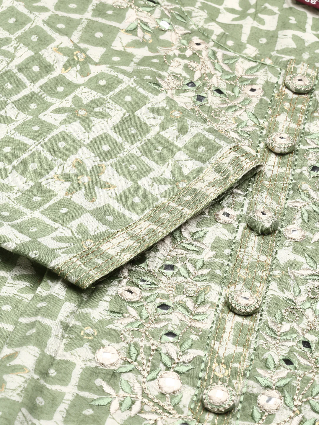 Neerus Green Regular Knee Length Printed Kurta Printed Trouser - Image 5