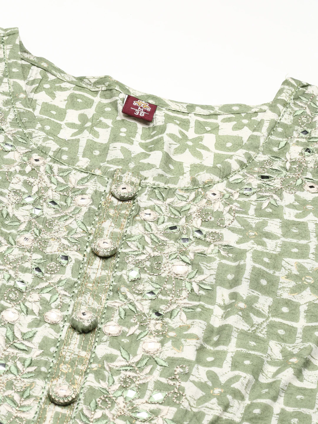 Neerus Green Regular Knee Length Printed Kurta Printed Trouser - Image 6