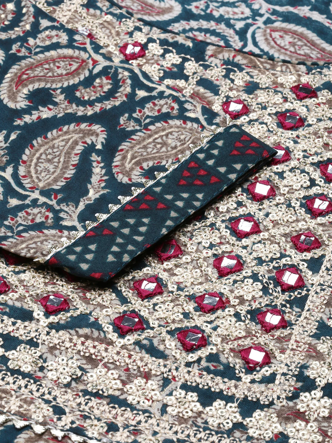 Neerus Green Regular Knee Length Printed Kurta Printed Trousers With Dupatta - Image 5