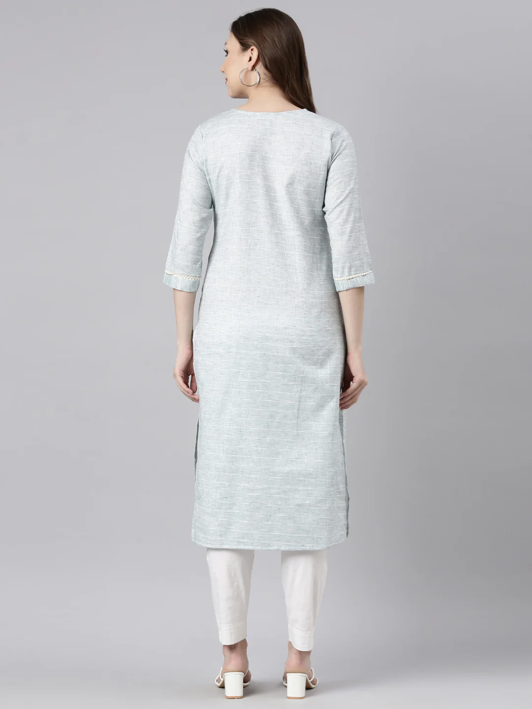 Neerus Green Regular Straight Checked Kurta - Image 3