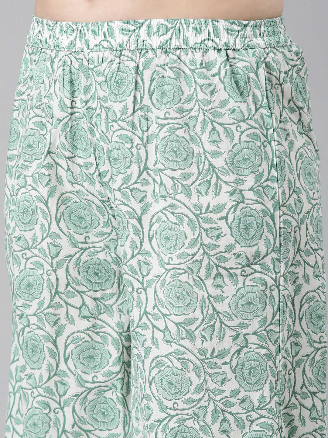 Neerus Green Regular Straight Floral Kurta And Palazzos With Dupatta - Image 5