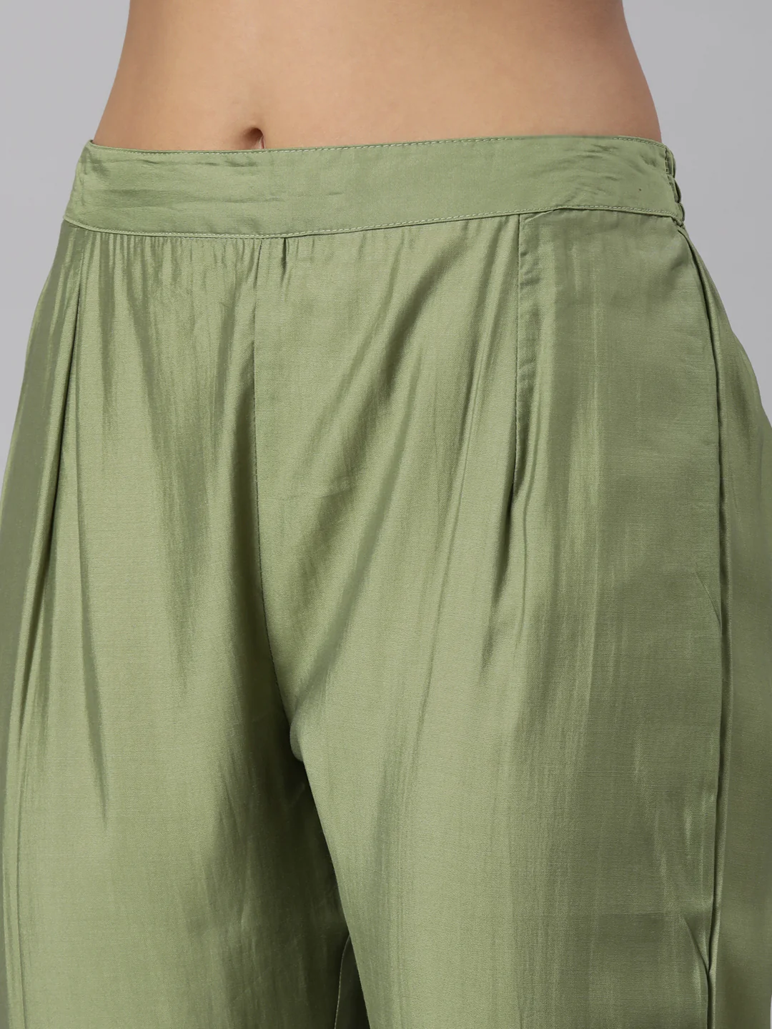 Neerus Green Regular Straight Floral Kurta And Trousers With Dupatta - Image 6