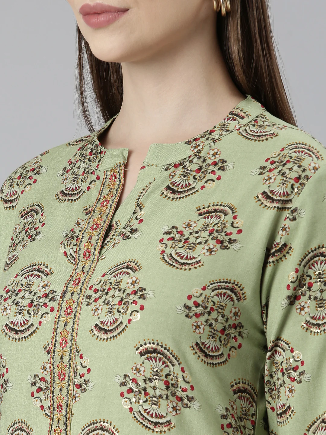 Neerus Green Regular Straight Floral Kurta - Image 4