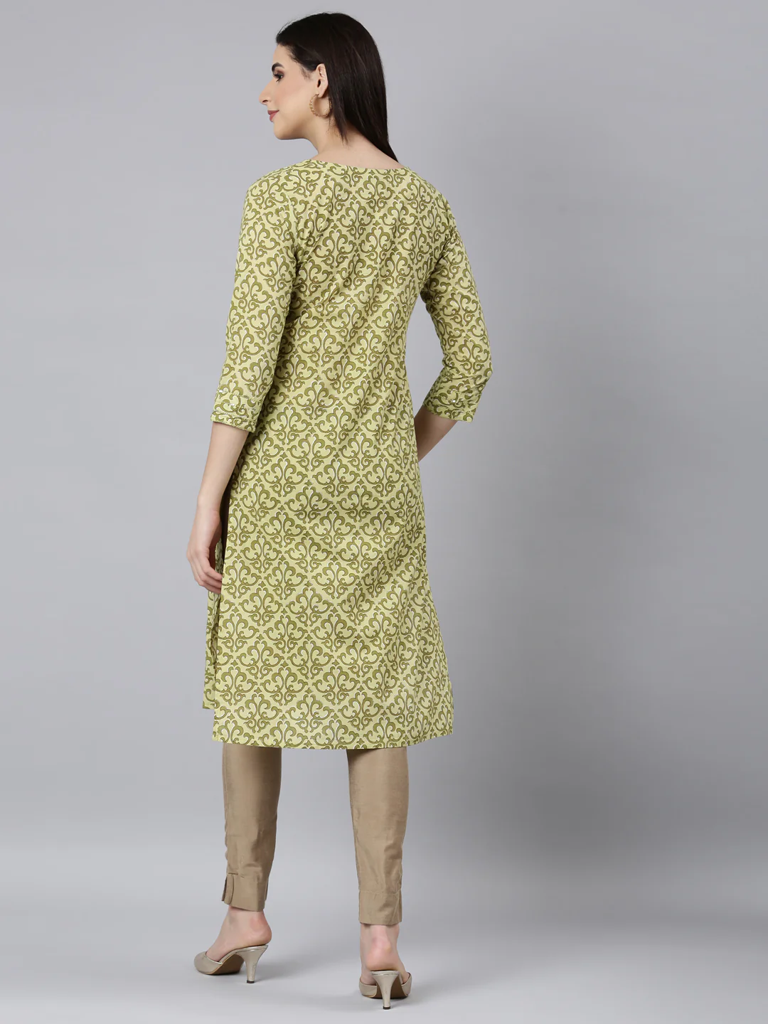 Neerus Green Regular Straight Floral Kurta - Image 3