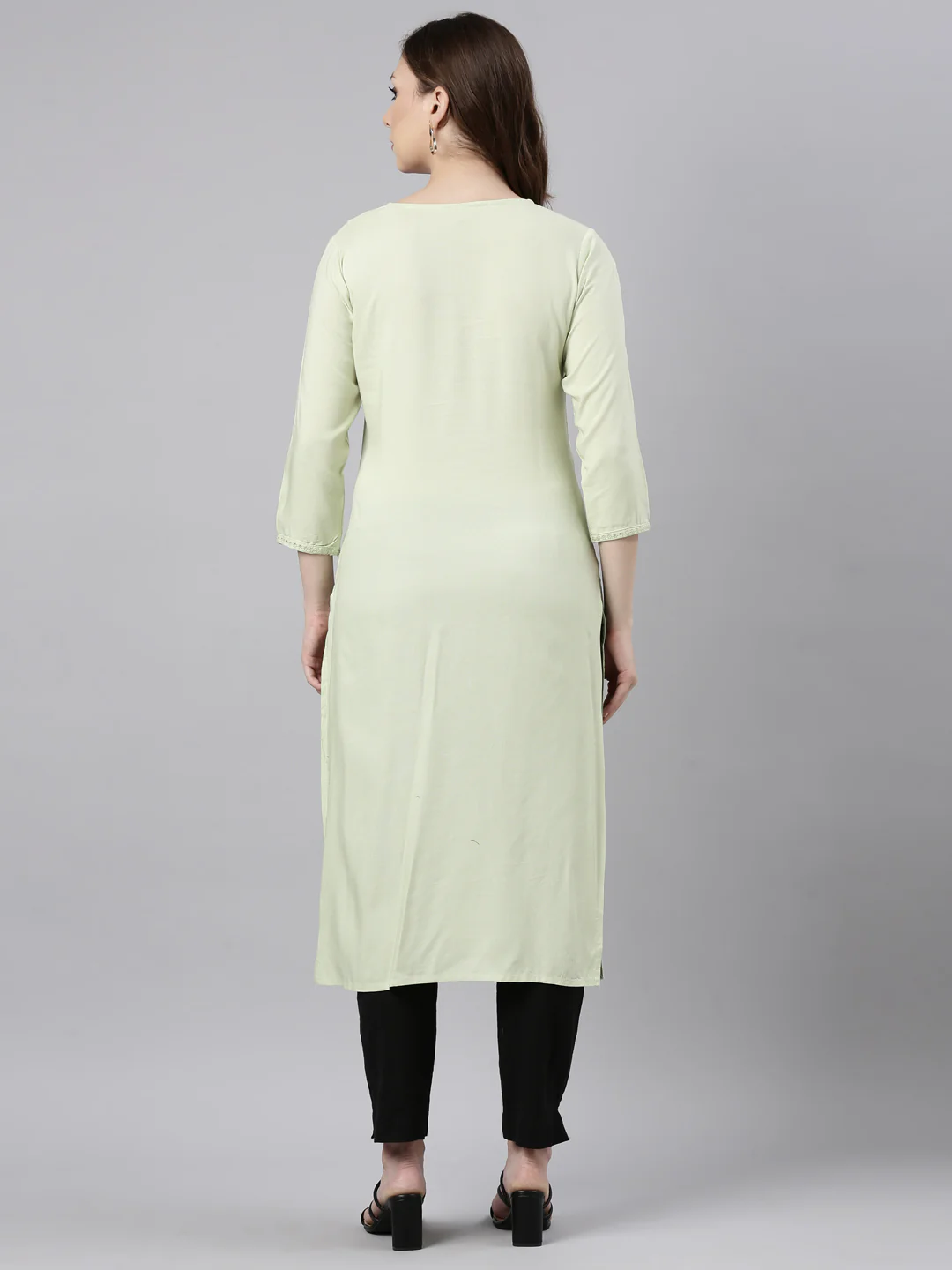 Neerus Green Regular Straight Floral Kurta - Image 3