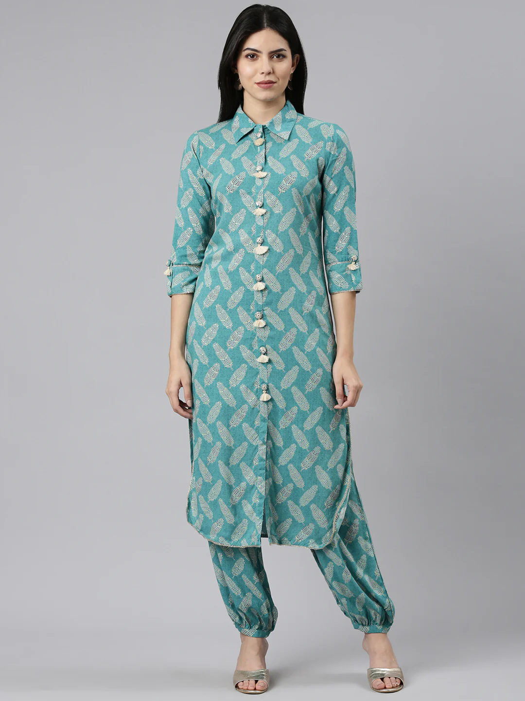 Neerus Green Regular Straight Printed Kurta And Salwar
