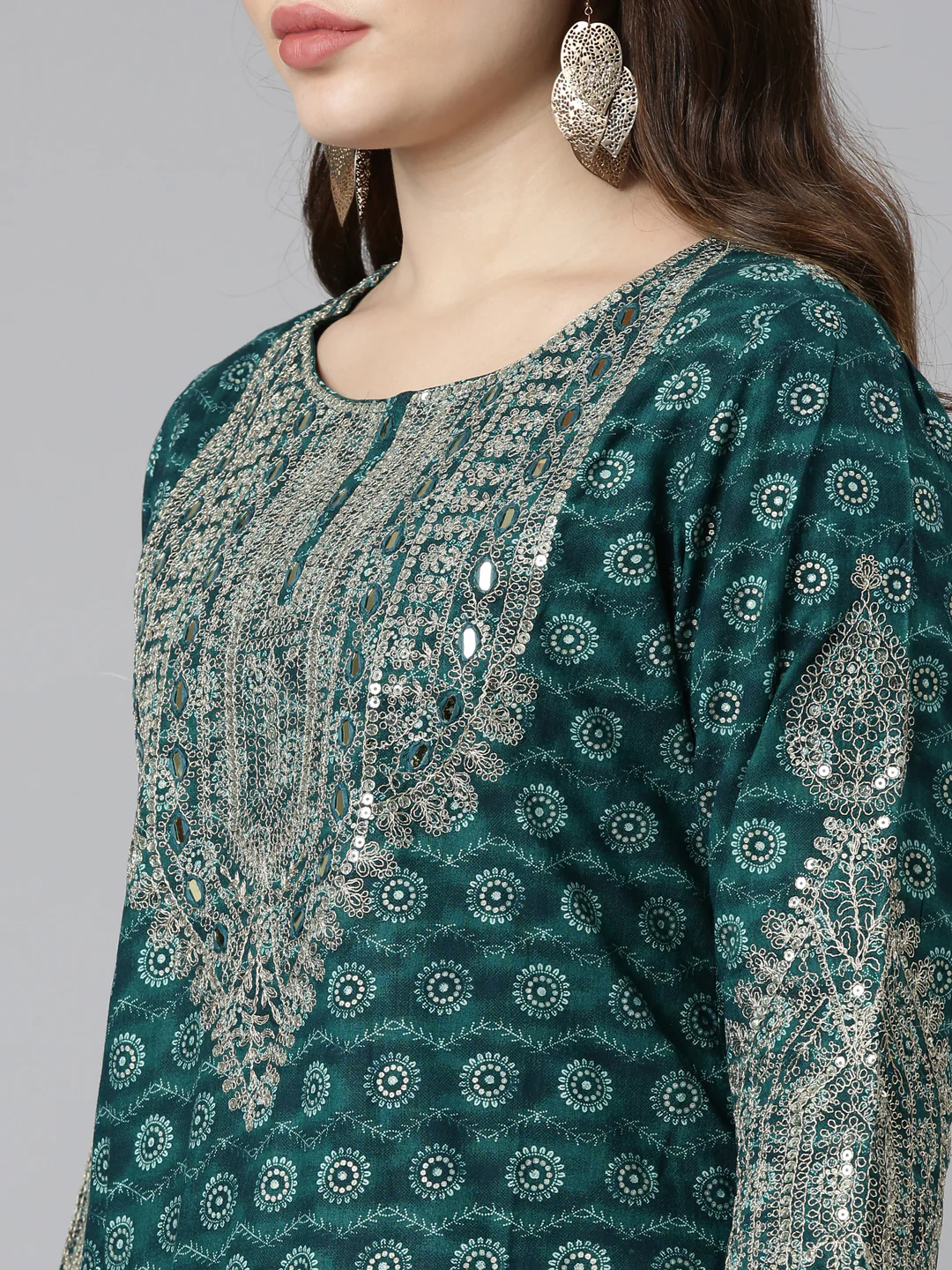 Neerus Green Regular Straight Printed Kurta And Sharara With Dupatta - Image 4