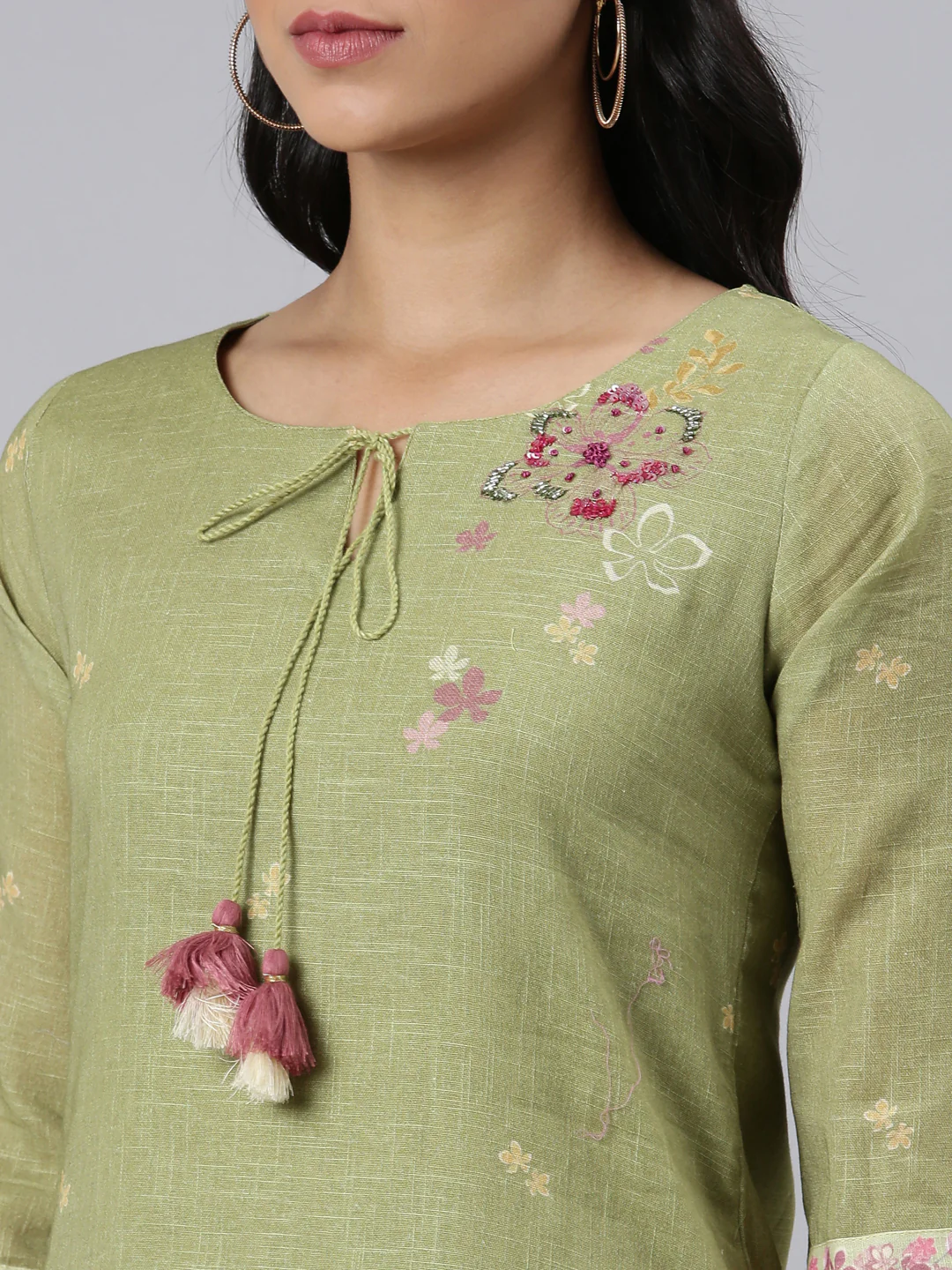 Neerus Green Regular Straight Printed Kurta and Trousers - Image 4