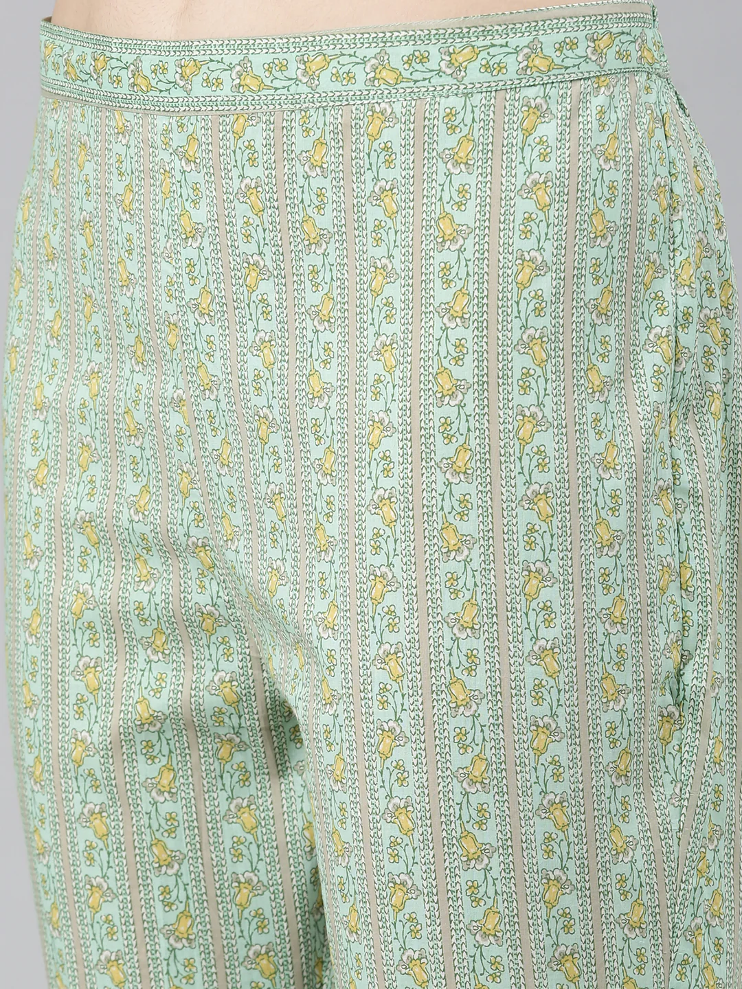 Neerus Green Regular Straight Printed Kurta And Trousers With Dupatta - Image 6