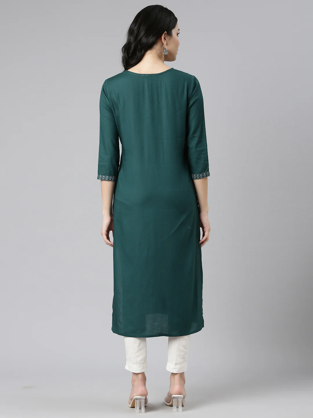 Neerus Green Regular Straight Printed Kurta - Image 3