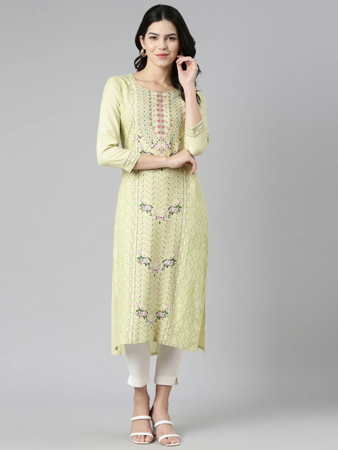 Neerus Green Regular Straight Printed Kurta - Image 5