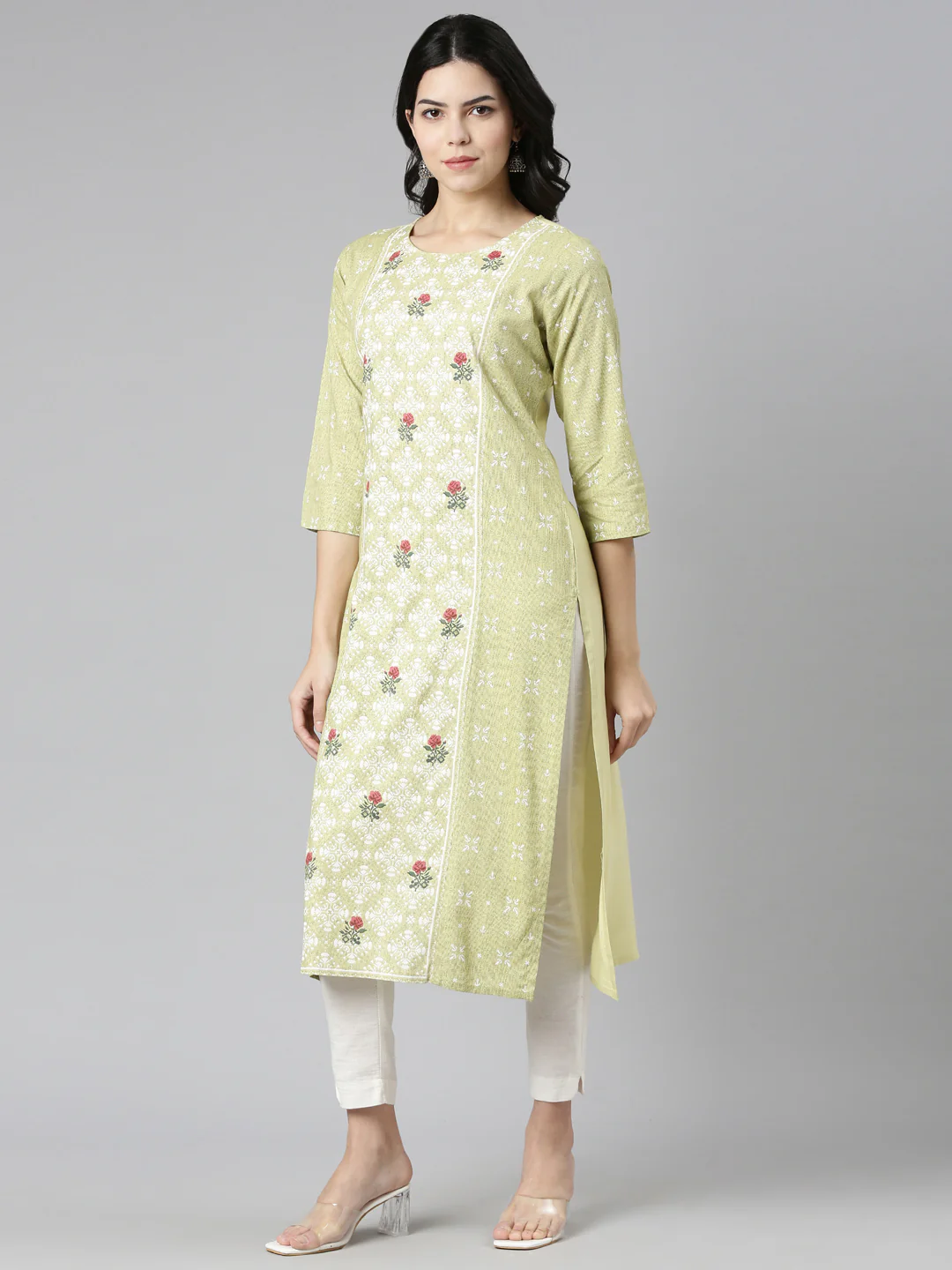 Neerus Green Regular Straight Printed Kurta - Image 2