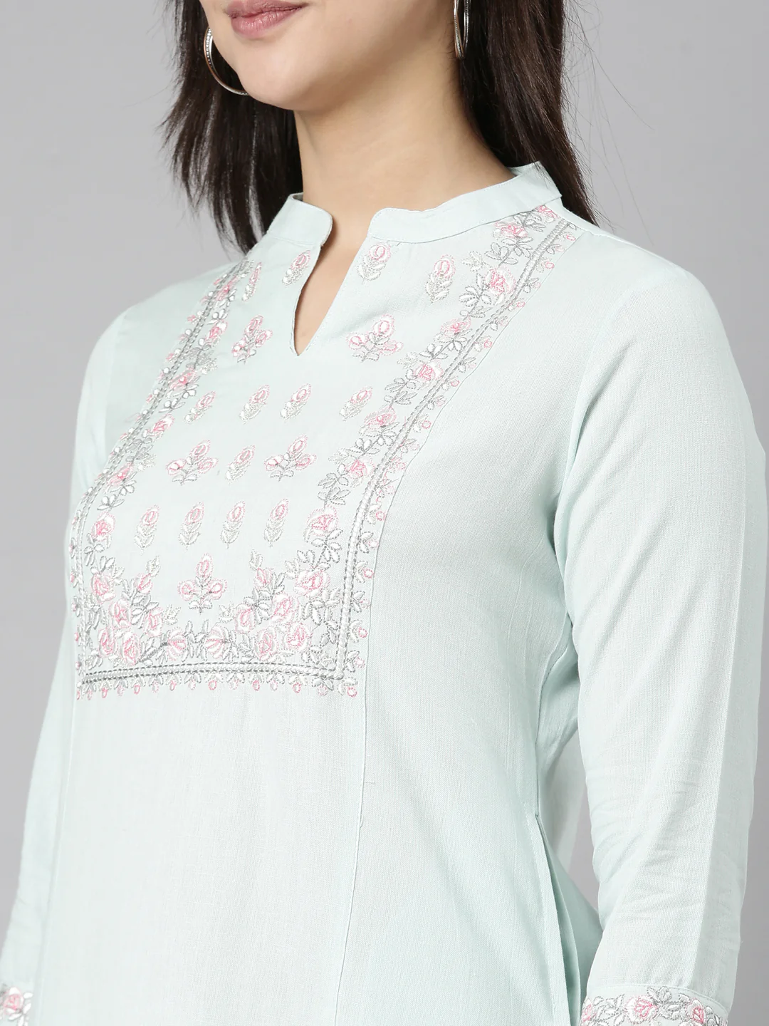 Neerus Green Regular Straight Solid Kurta And  Trousers - Image 6
