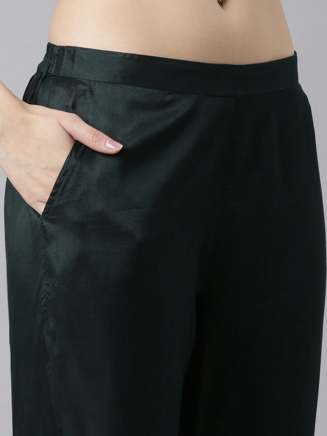 Neerus Green Regular Straight Solid Kurta And Trousers With Dupatta - Image 6