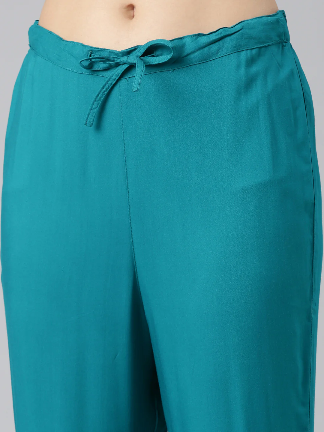 Neerus Green Regular Straight Solid Kurta And Trousers With Dupatta - Image 6