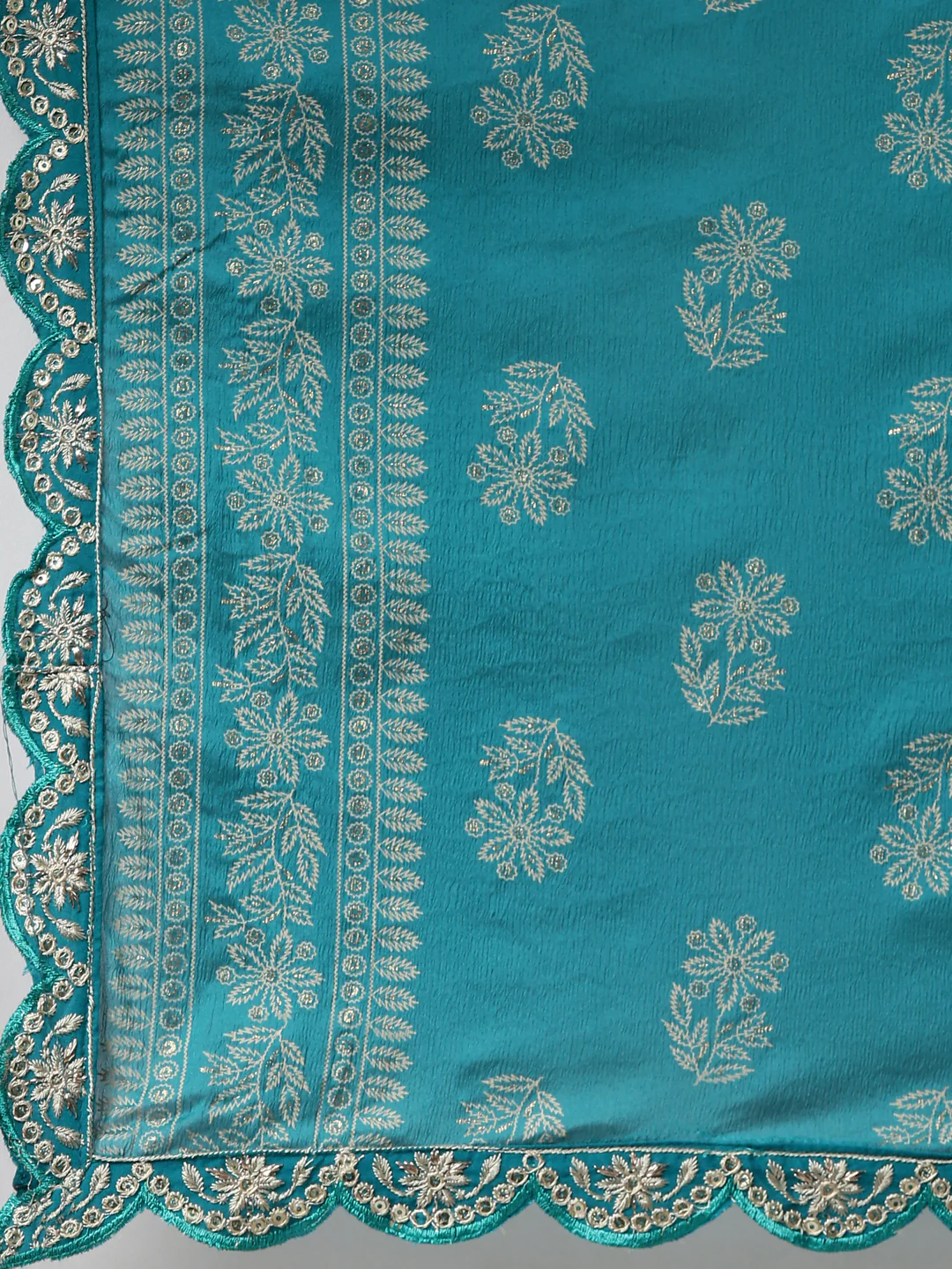 Neerus Green Regular Straight Solid Kurta And Trousers With Dupatta - Image 7