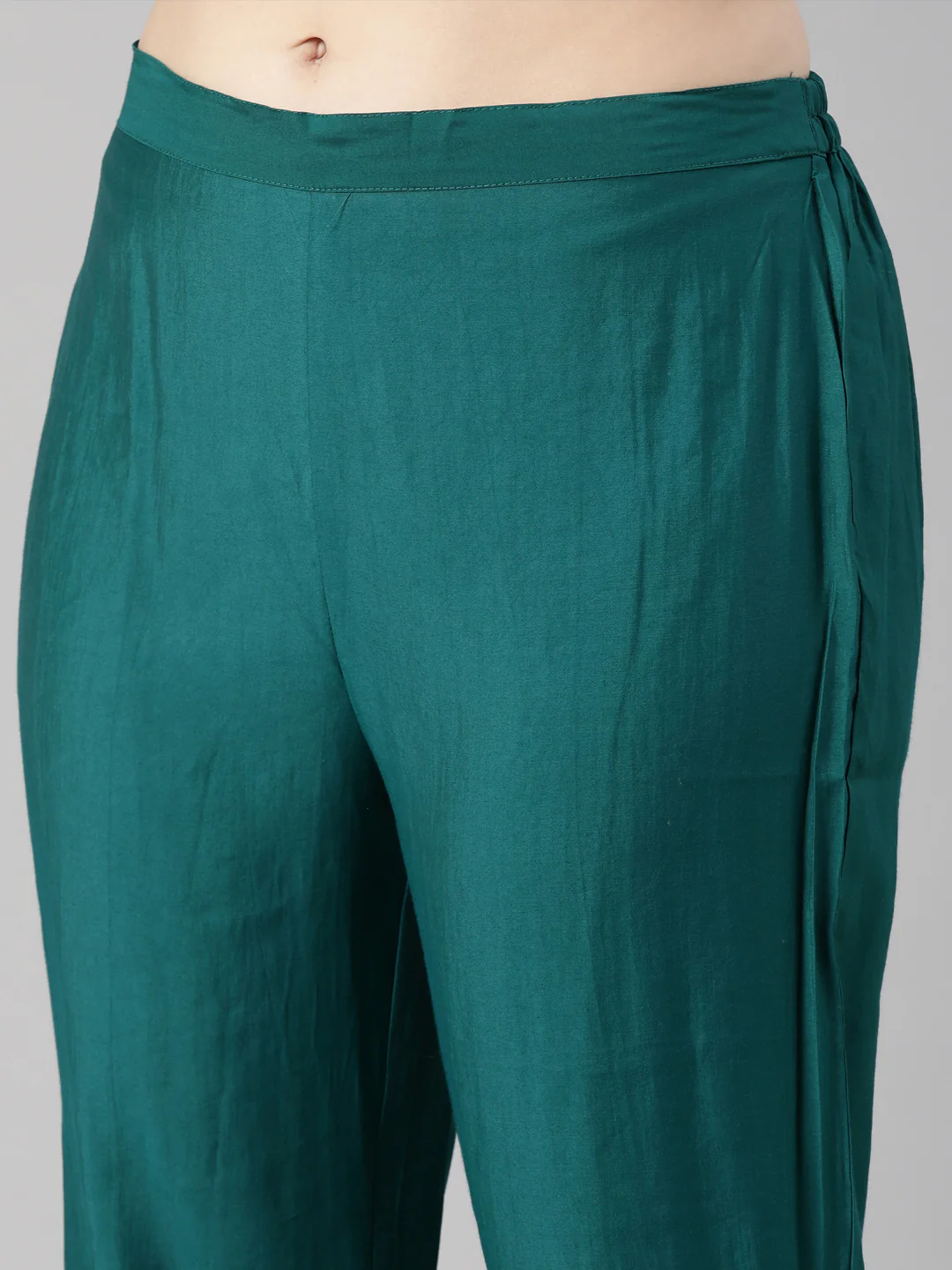 Neerus Green Regular Straight Striped Kurta And Trousers - Image 6