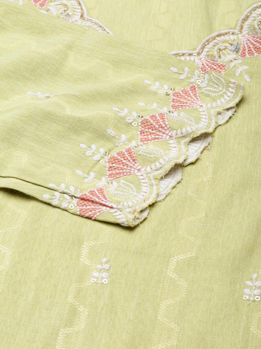 Neerus Green Regular Straight threadwork Kurta And Trousers With Dupatta - Image 4