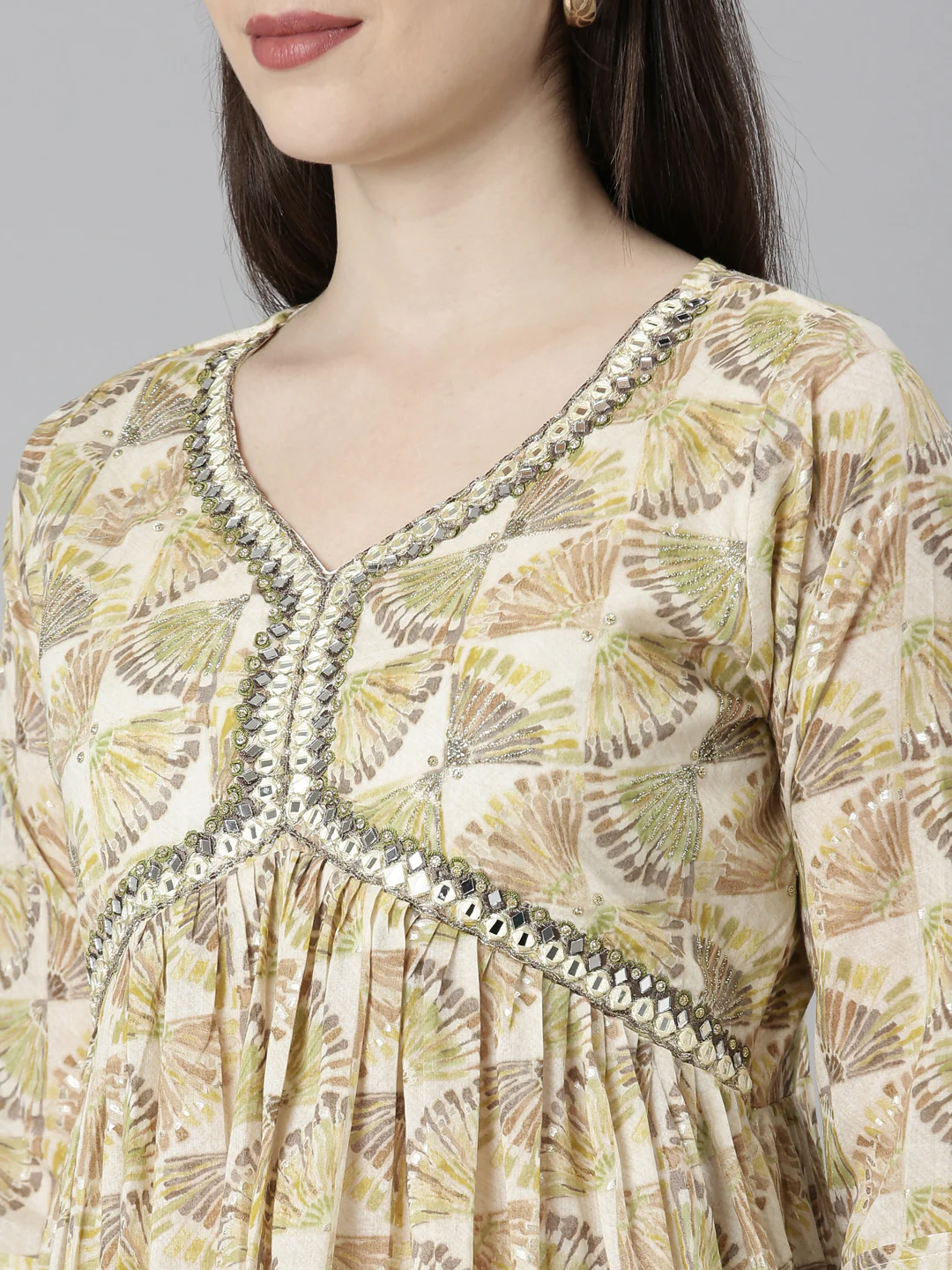 Neerus Green Regular Straight Tribal Kurta And Palazzos With Dupatta - Image 4