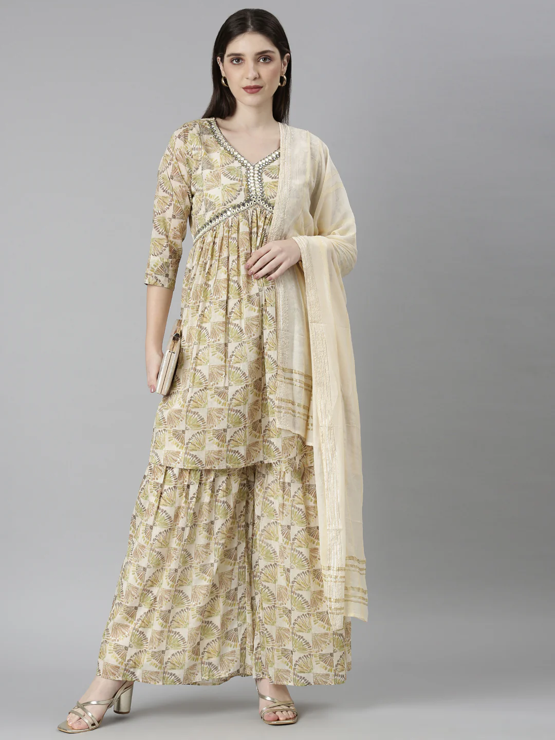 Neerus Green Regular Straight Tribal Kurta And Palazzos With Dupatta - Image 5