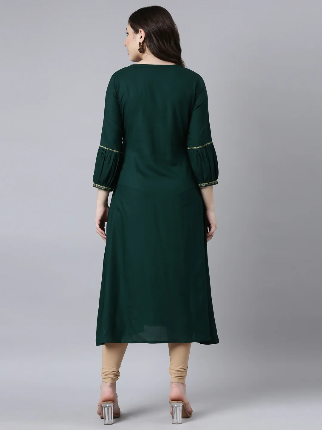Neerus Green Regular Straight Woven Design Kurta - Image 3