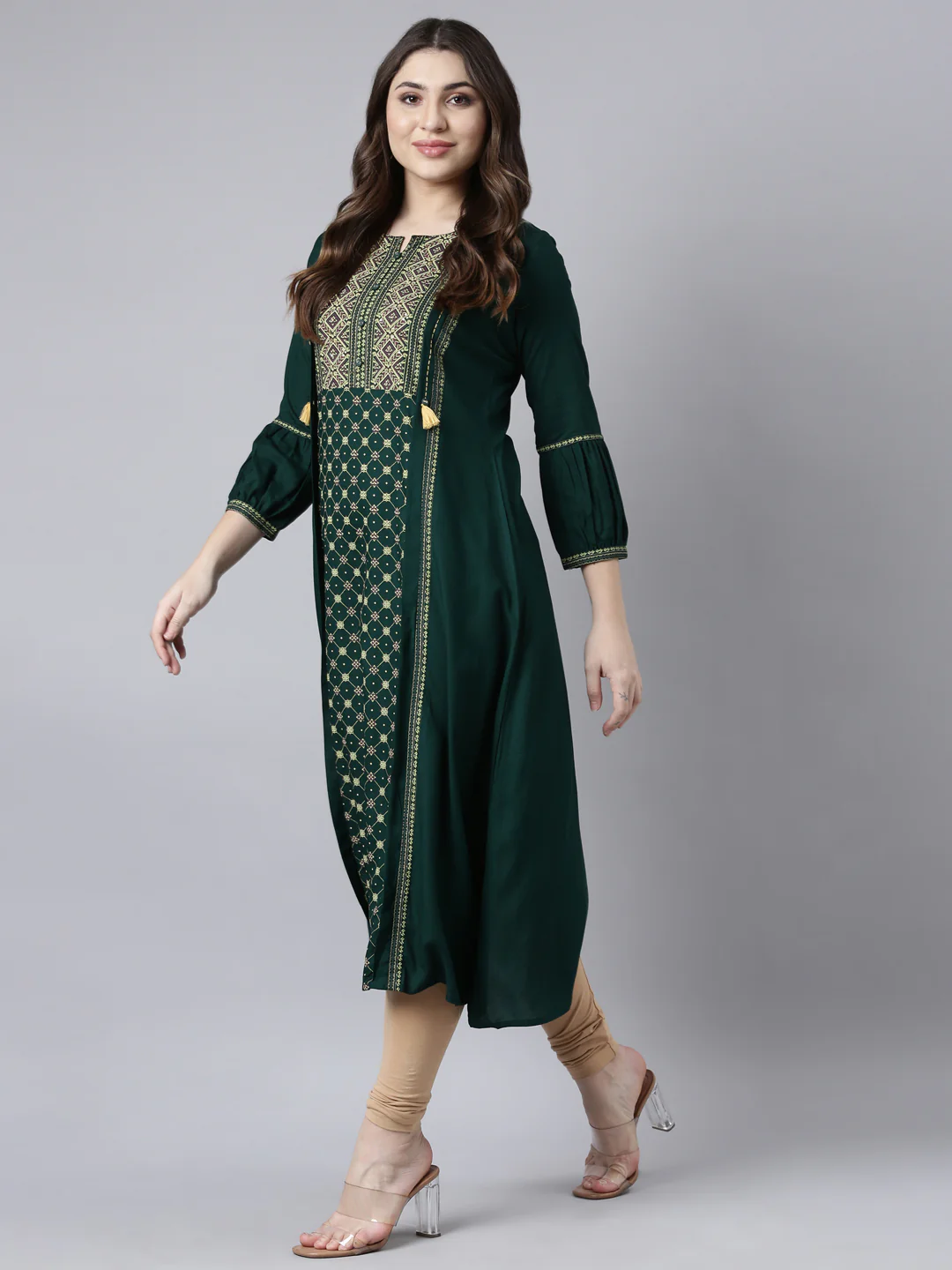 Neerus Green Regular Straight Woven Design Kurta - Image 5