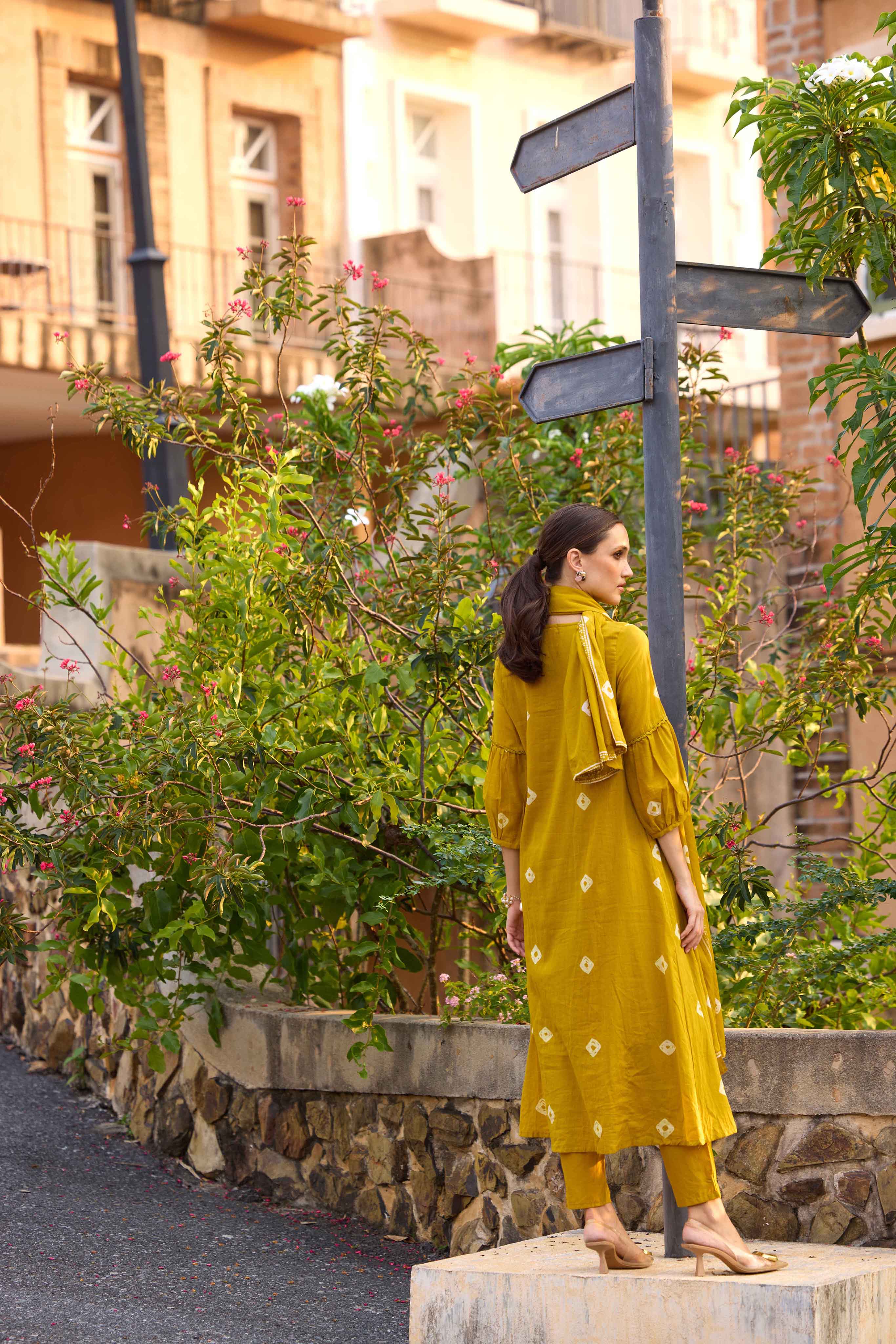 Neerus M Green Solid Anarkali Kurta and Trousers With Dupatta - Image 2