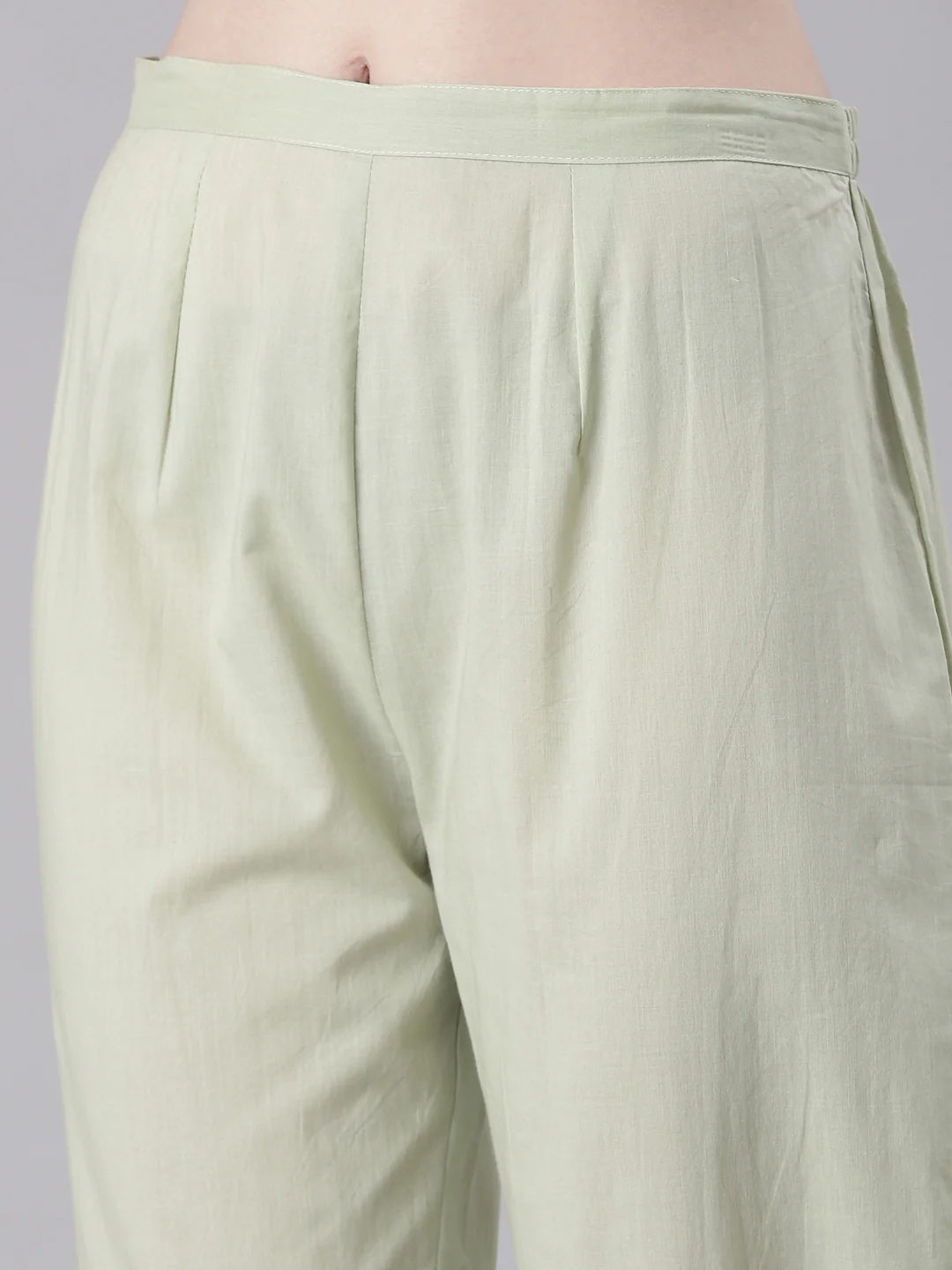 Neerus Green Solid Straight Kurta and Trousers With Dupatta - Image 6