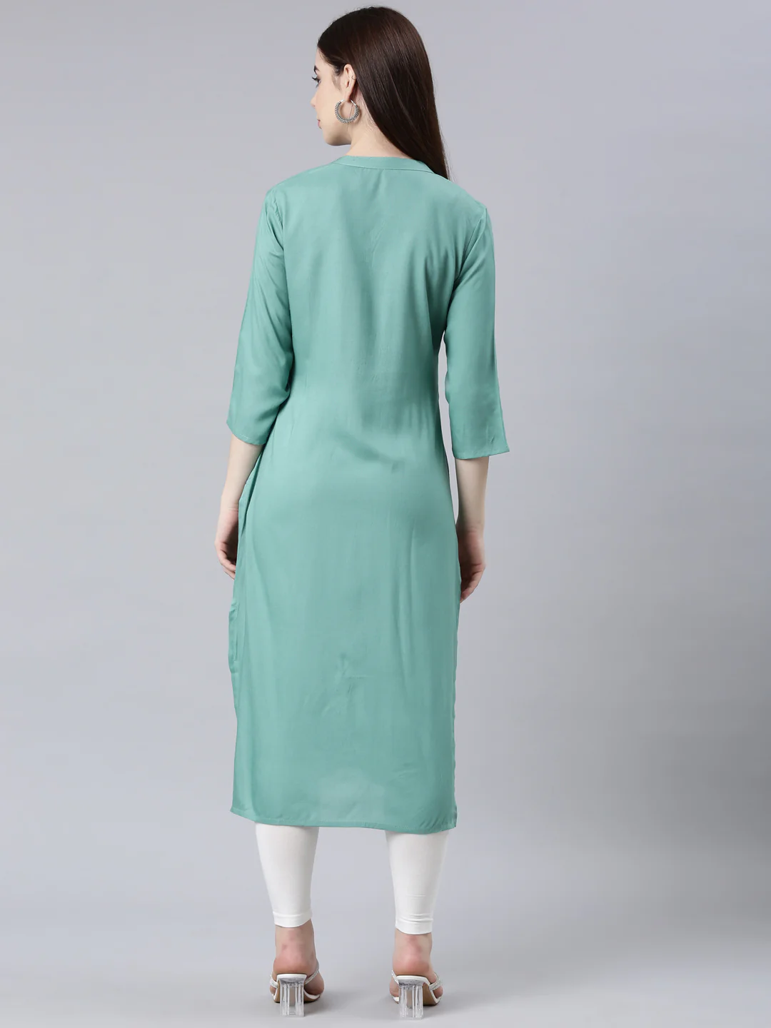 Neerus Green Straight Casual Floral Straight Kurta - Image 4