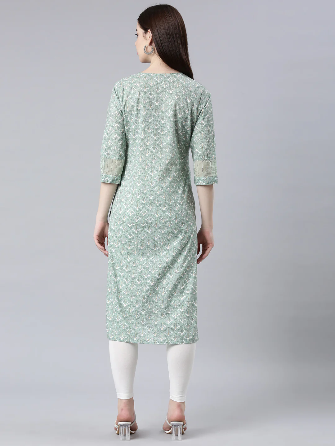 Neerus Green Straight Casual Floral Straight Kurta - Image 4